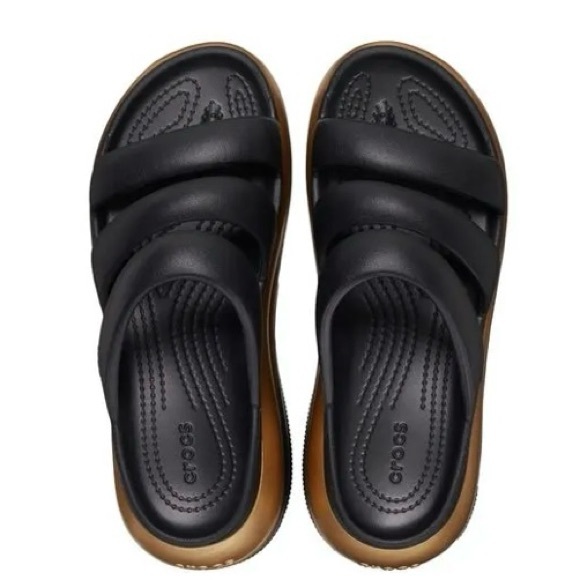 NWT Crocs Mega Crush Metallic Triple Strap Mules. Black & Gold. Size 8 - Picture 5 of 13